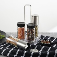 Restaurant kitchen BBQ LFGB oil vinegar salt pepper grinder set For Kitchen with ceramic core burr and glass bottle