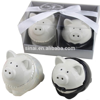 Wedding Door Gifts White and Black Pig Ceramic Salt and Pepper Shaker