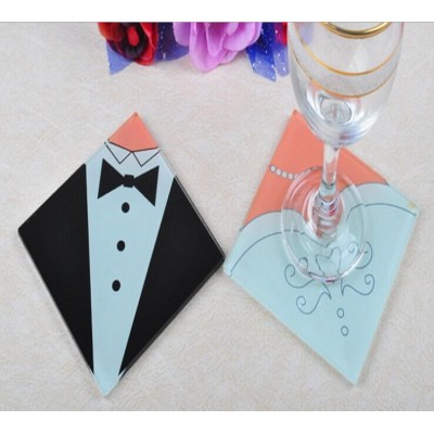 Wholesale Price Coster Wedding Decoration / Bride and Groom Glass Coaster