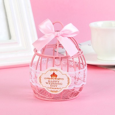 Wedding Candy Favor Box Pink Ribbon Iron Art Bird Cage Chocolate Box