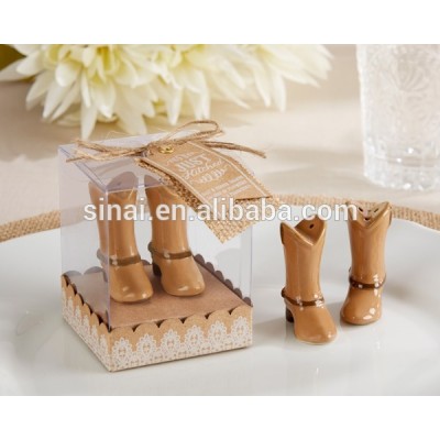 Wedding Favors "Just Hitched" Ceramic Cowboy Boot Salt and Pepper Shakers