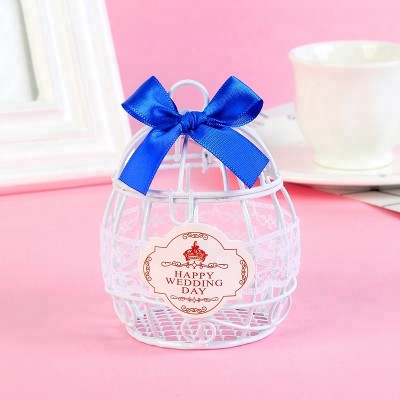 Wedding Candy Favor Box Royal Blue Ribbon Iron Art Bird Cage Chocolate Box