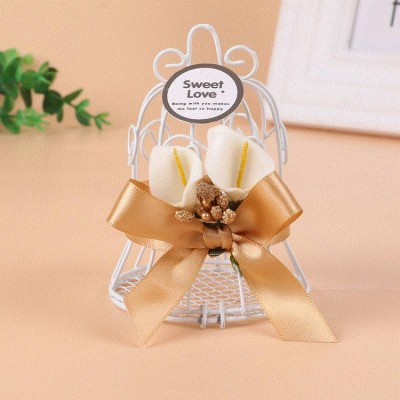 Wedding Candy Favor Box Golden Ribbon and Flower Iron Art Bird Cage Chocolate Box