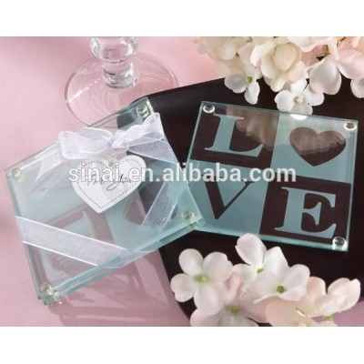 Wedding Clearly in Love LOVE Glass Coasters