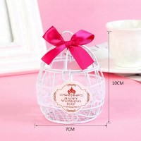 Wedding Candy Favor Box Fushia Ribbon Iron Art Bird Cage Chocolate Box