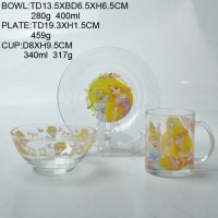 Cartoon Decal Glass Gift Set Plate & Cup & Bowl