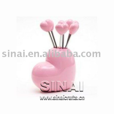 Sidelong Pink Heart Resin Fruit Forks Tableware