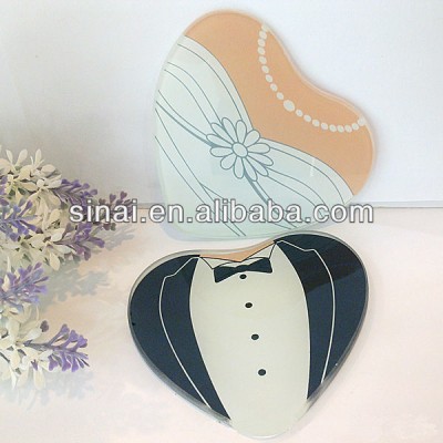 New Design Heart Coaster / Bride and Groom Glass Coaster