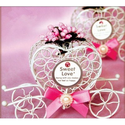 Wedding Candy Favor Box Pink Flower and Bow Metal Carriage Chocolate Box