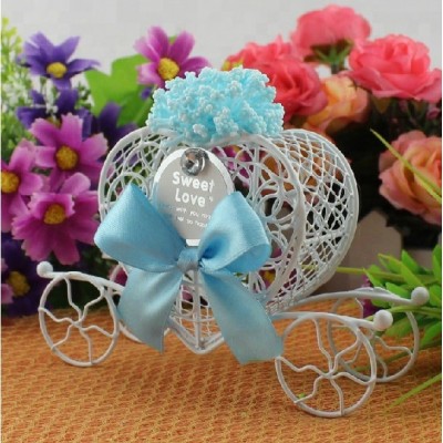 Wedding Candy Favor Box Blue Flower and Bow Metal Carriage Chocolate Box