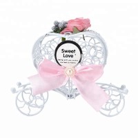 Wedding Candy Favor Box Pink Flower and Ribbon Metal Carriage Chocolate Box