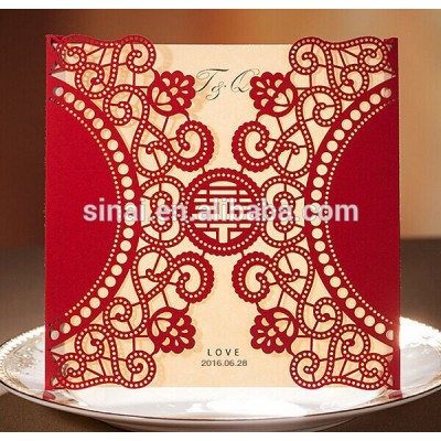 Beautiful Chinese type Double Happiness Personalized Laser Cut Wedding Invitation Card