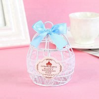 Wedding Candy Favor Box Blue Ribbon Iron Art Bird Cage Chocolate Box